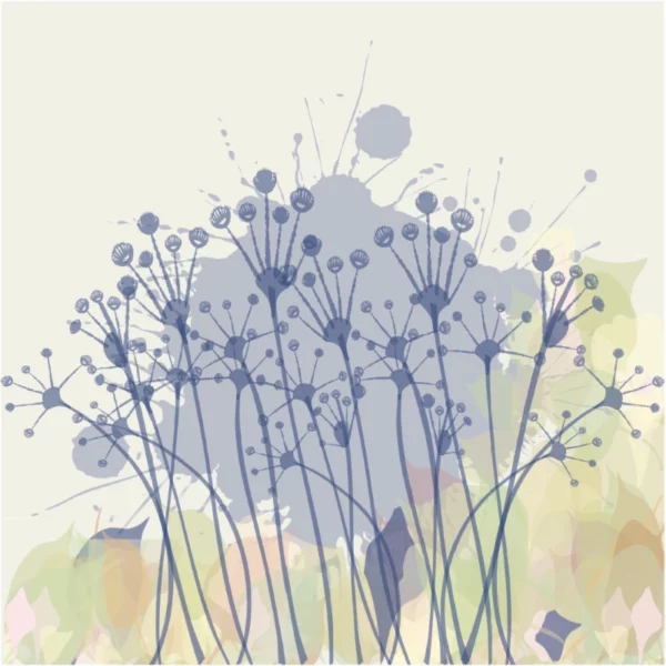 ToF Behang bloemen illustratie paardenbloemen wit met blauw geverfd