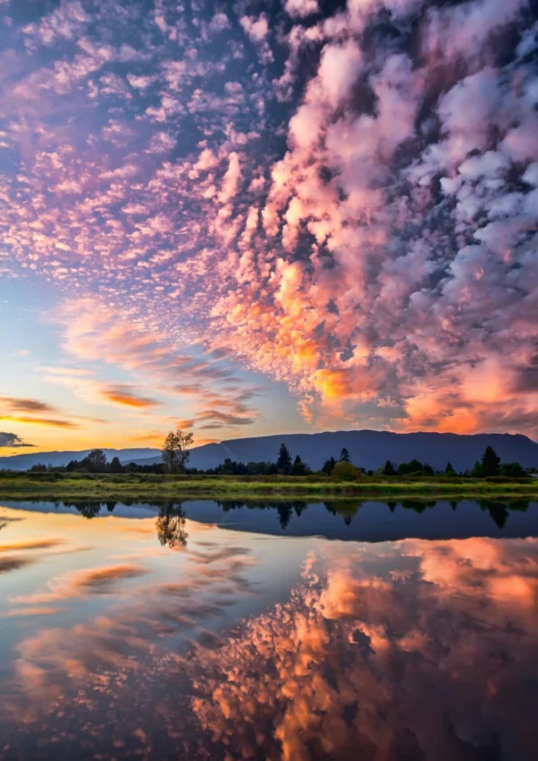 ToF Behang landschap met roze lucht en weerspiegeling in het water