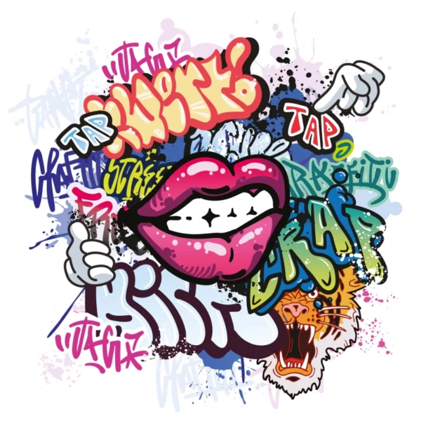 ToF Behang graffiti coole teksten en lippen