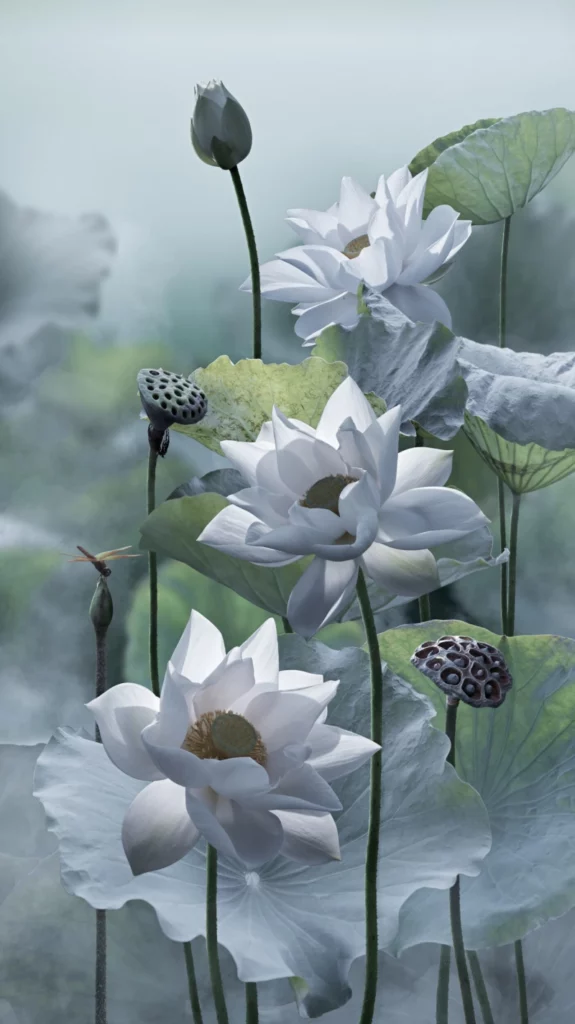 ToF Fotobehang Boeddha witte lotusbloem in meer