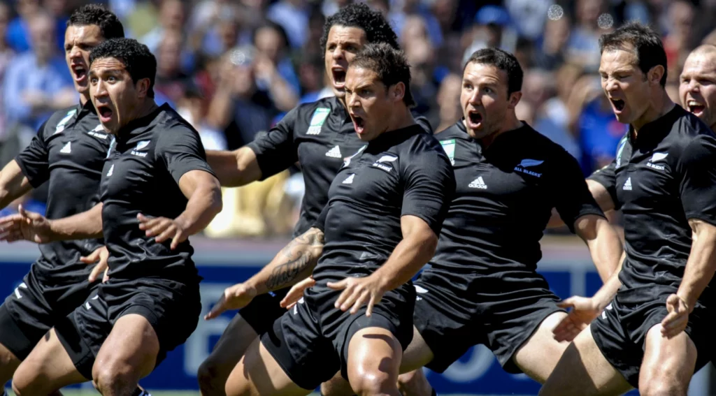 ToF Behang sport Nieuw-Zeelandse rugbyteam die de haka opvoeren