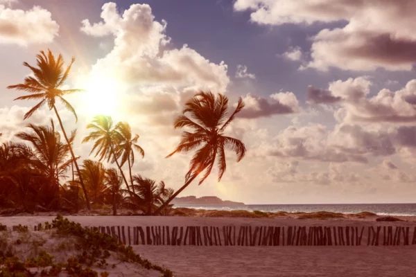 ToF Fotobehang vintage prachtig uitzicht op zonsondergang op strand