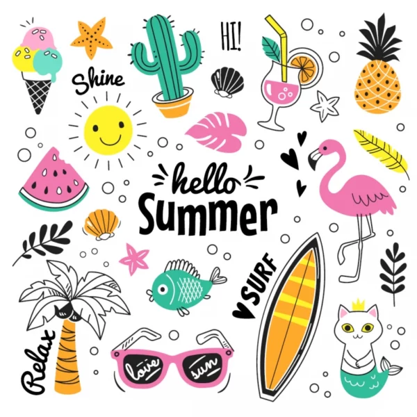 ToF Behang zomer illustratie met witte achtergrond