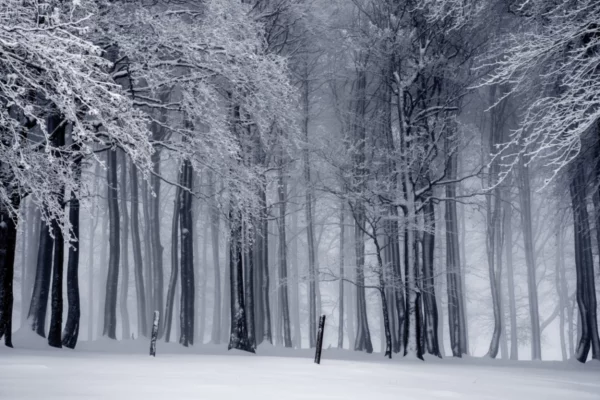 ToF Fotobehang zwart-wit besneeuwd bos